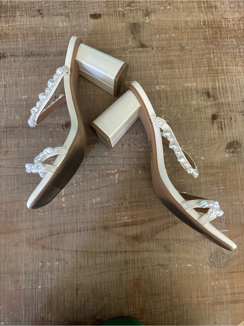 a.new.day Cream Pearl-Embellished Women’s size 8 Heeled Sandals - Picture 2 of 5